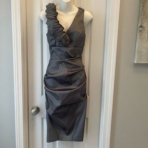 Knee length form dress by Betsy and Adam. Silver. Excellent condition